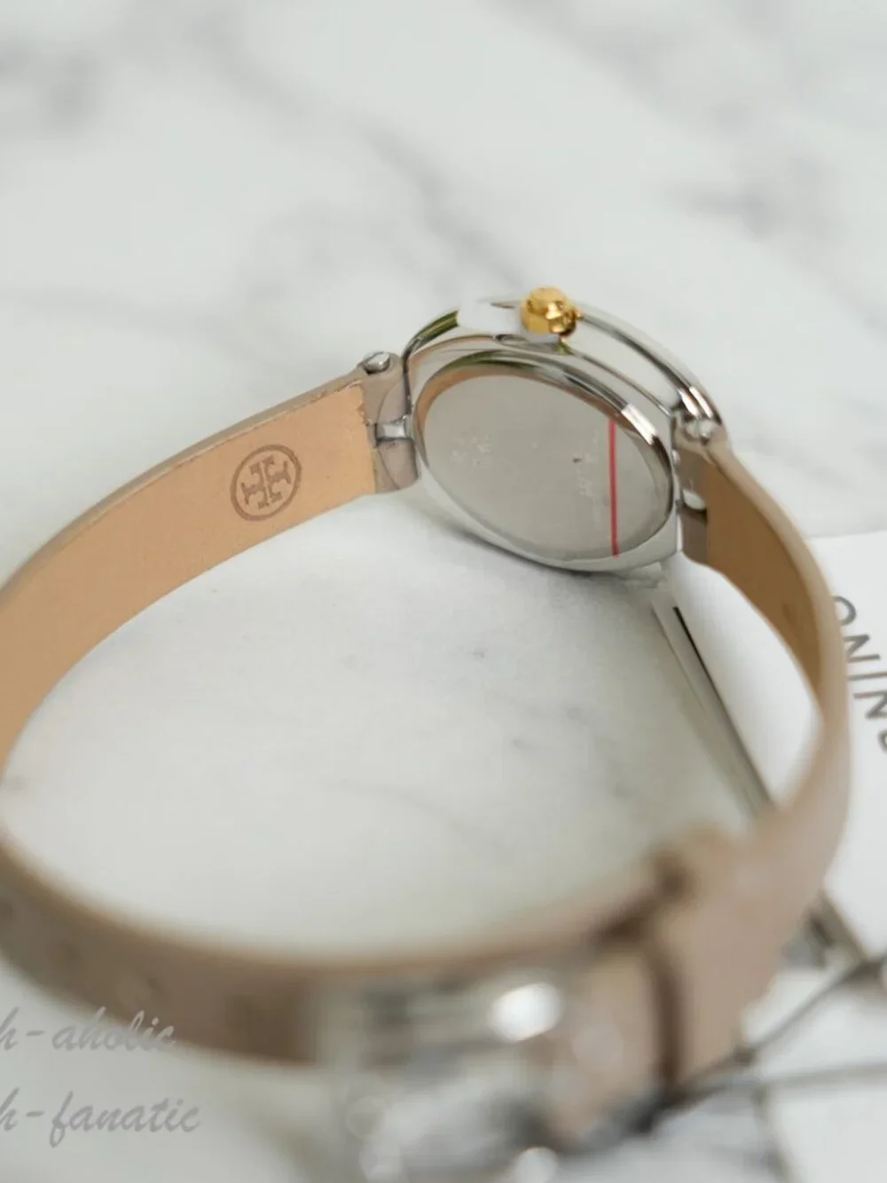 Tory Burch The Oval Gray Leather Strap 22mm Two-Tone Women's Watch TBW6031 NWT